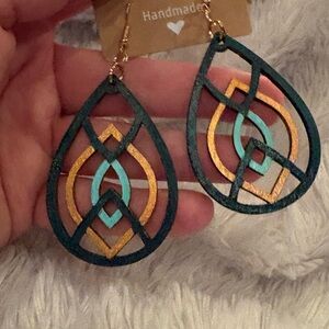 Green &gold Homemade Earrings